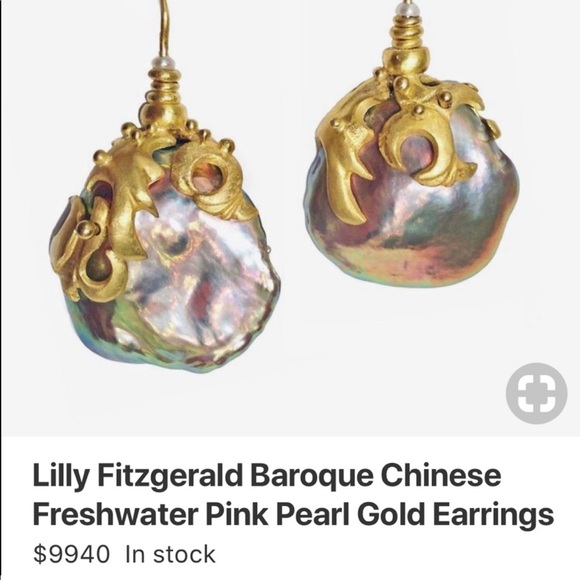 Exquisite Genuine Baroque Pearl Earrings with Gems - Picture 5 of 6